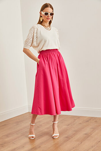 Olalook Fuchsia Midi Bell Fucsia - ETK cu buzunare și talie elastică19000271