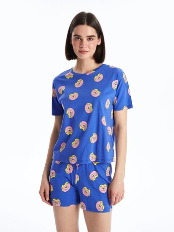 LC Waikiki LCW Young Women - Set de pijamale cu mânecă scurtă cu imprimeu cu gâtul pentru ciclism