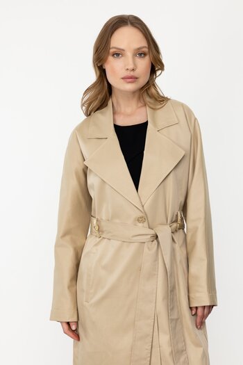 Ekol Camel Long Trench Coat - Buttoned Front