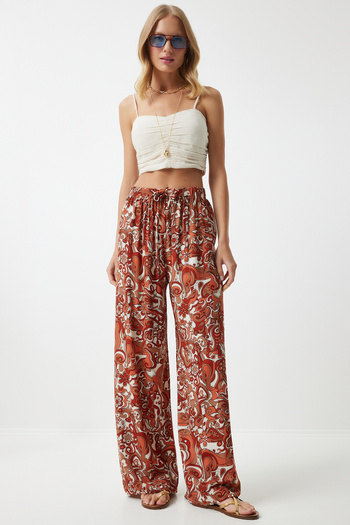Happiness İstanbul Tile Patterned Viscose Palazzo Women's Trousers - EN00606