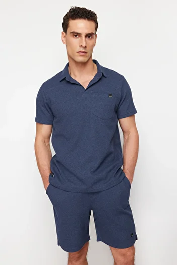 Trendyol Collection Σετ αθλητικής φόρμας με υφή Indigo Regular/Normal Cut με ετικέτα Polo Collar Thick TMNSS23EM00003