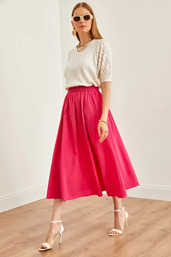 Olalook Fuchsia Midi Bell Fucsia - ETK cu buzunare și talie elastică19000271