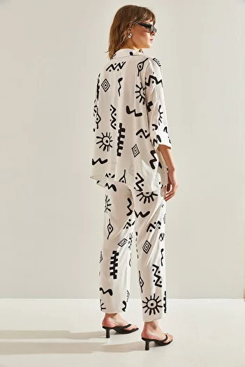 Bianco Lucci Ethnic Patterned Women's Palazzo Trousers Set -60251130