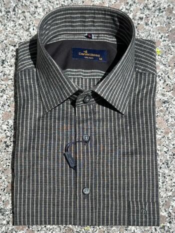 Daniel Bessi Men's Shirt - Striped, Regular Fit, Short Sleeve and Pocket