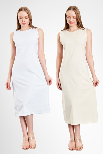 ESPİNA Long Sleeveless Dress Lining Underskirt Underskirt Petticoat 2-Piece Set Ecru - White 2-Piece Set