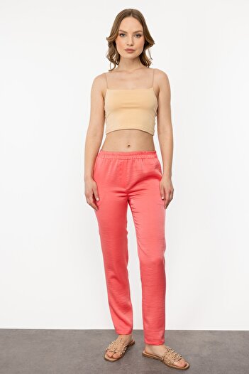 Ekol Salmon Colored Women's Satin Trousers 1176