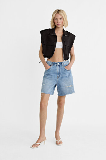 Stradivarius Uzun denim şort