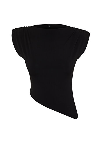Trendyol Collection Black Knitted Blouse with Asymmetric Cut - TPRSS24BZ00037