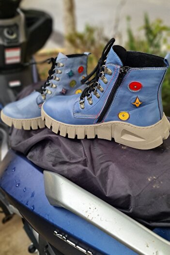 İNZE AYAKKABI Denim Mavi Hakiki Deri Bot - Model Adı: Viyana