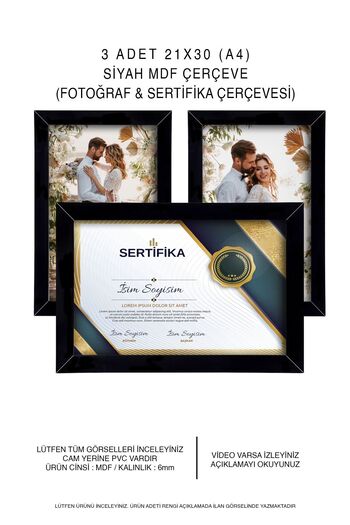 Bytwo 3 Pieces 21x30 Frame Black - Photo & Certificate Frame - MDF Frame