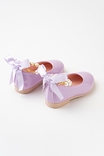 Banamio Girls' Shoes Lilac with Bow on the Back and Pearl Lacing