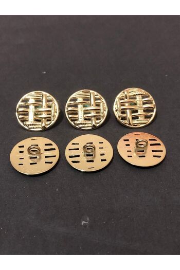 aensia Gold Gold Thick Mesh Straw Designed Button 36 Size Metal Button Jacket Trench Coat Button - Pack of 6