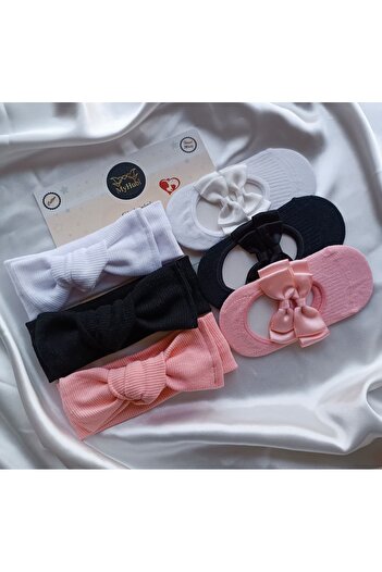 MyHubi 6-Piece Combination (Boxed) Handmade Baby Girl Bow Bandana & Ballerina Socks