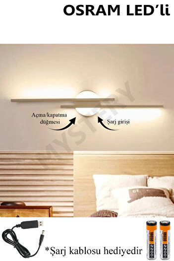 MYSTERY Assos Osram Led şarjlı pilli Modern Tasarım Siyah Eskitme Gün Işığı Banyo - Mutfak - Salon-ofis 2x35