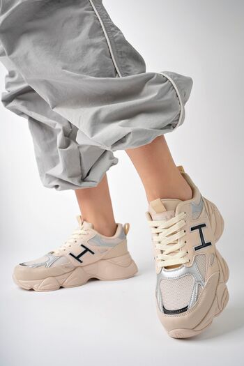 pasyone Beige Women's Sneaker High Sole Shoes