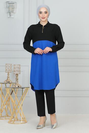Modamihram Black Tunic 6098 - Zipper Detailed