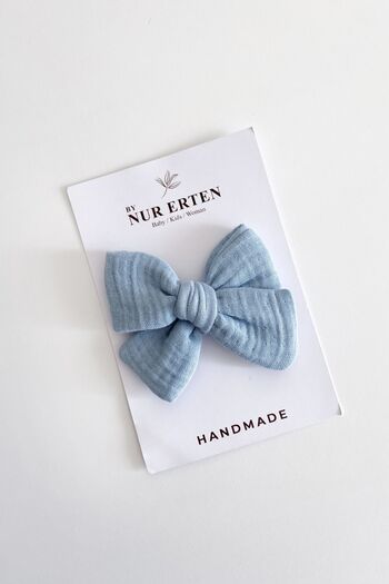 By Nur Erten Baby Blue Muslin Fabric Girl's Buckle with Bow Clip