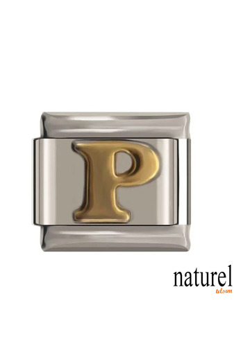 Naturel Tılsım 9mm Double Letter Stainless Steel Charm - Yellow Letter P