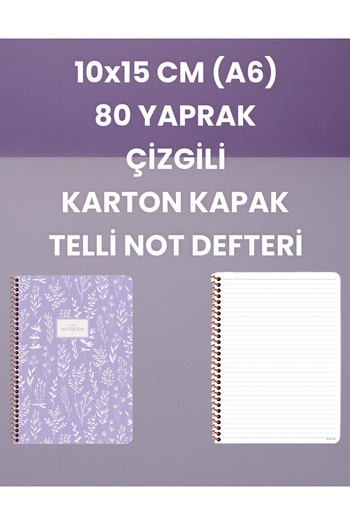 SEYFİKİRTASİYE A6 Cardboard Cover - 10x15 CM, 80 Sheets, Lined Wire Notepad