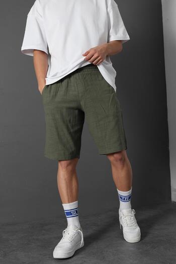 Slatra Khaki Men's Linen Shorts - Textured