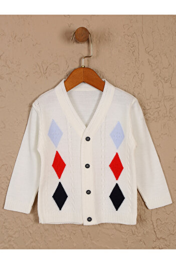 Luggi Baby Patterned Knitwear Cardigan - Self and Front Buttoned