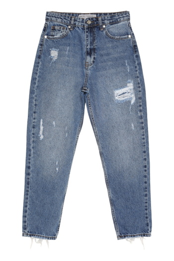 Quzu Ripped Detailed Denim Trousers Blue