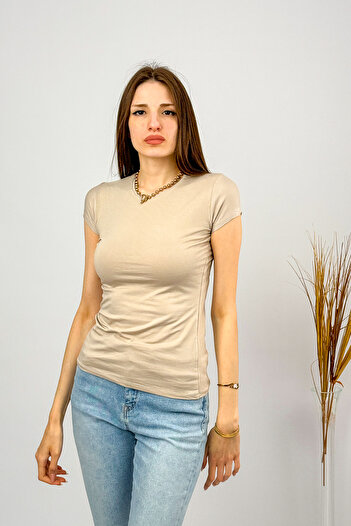 Betimoda Women's Short Sleeve Crew Neck Body Beige
