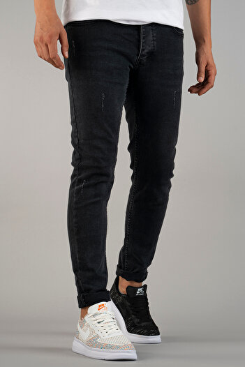 bombe Erkek Slim Fit Likralı Tırnaklı Kot Pantolon Füme