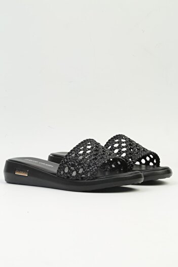 Pierre Cardin PC-3527 Model Black Straw Women's Slippers