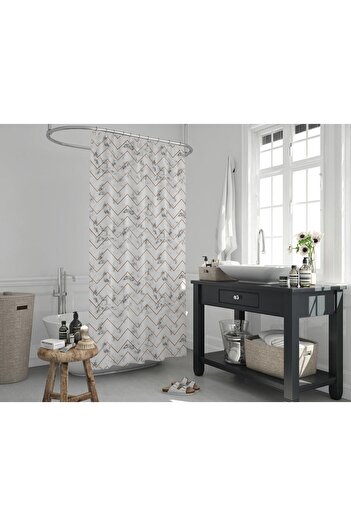 Tropikhome Zikzak Desen Banyo Perdesi 180x200 Tek Kanat Duş Perdesi