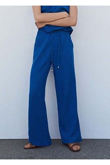 MANGO Woman Elastic Waist Cotton Trousers