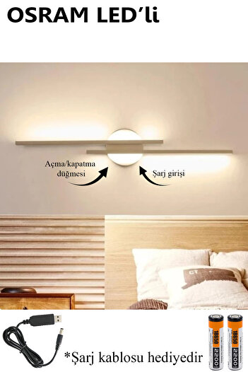 MYSTERY Assos Osram Led şarjlı pilli Modern Tasarım Siyah Eskitme Gün Işığı Banyo - Mutfak - Salon-ofis 2x35