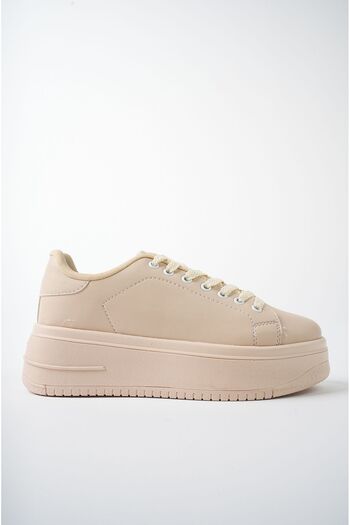 pasyone Beige Women's Lace Up High Sole Shoes