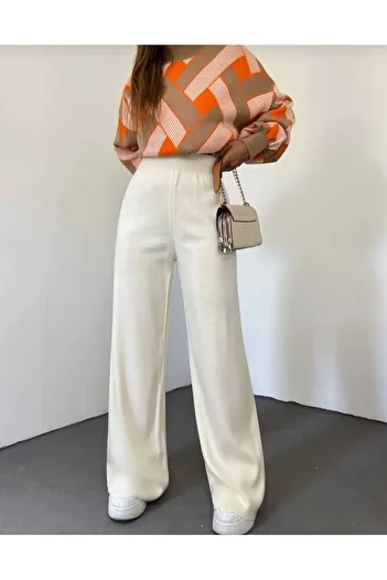 FERRY BUTİK Women's winter, comfortable fit, wide-leg comfort-waist knitted trousers