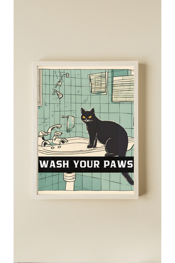 SÜMER Çerçeveli, Siyah Kedili Banyo Tuvalet Dekoratif Tablo, Modern Pinterest Tarzı Çerçeveli Poster
