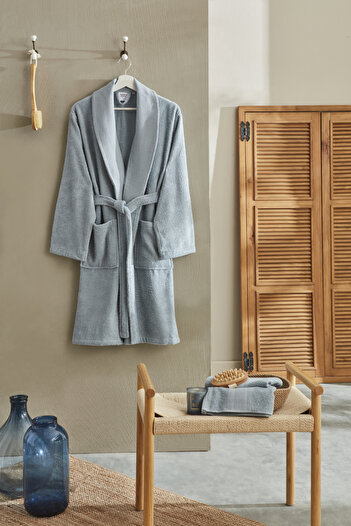 Karaca Home Andy Unisex Bathrobe Set - 100% Cotton, L/XL Blue