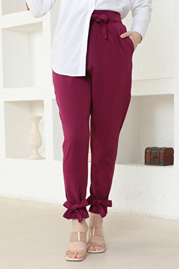 Modamihram Plum Belted Trousers 6101