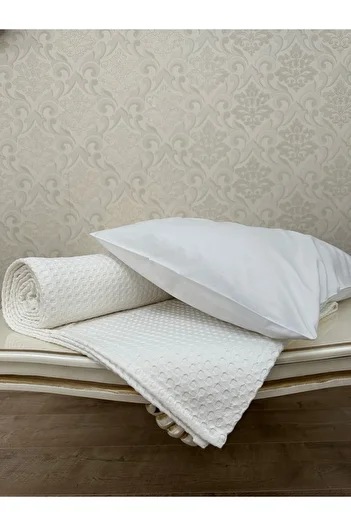 Muteks Premium 100% Cotton Double Pique Set - Summer Cover and 2 Pillowcases (WHITE COLOR)