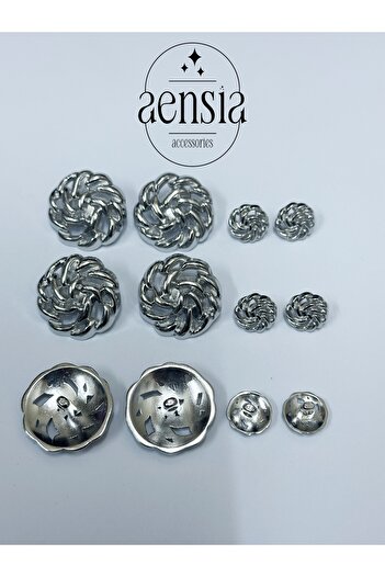 aensia yumak KnitteD Silver Button Set - Pack of 12 (6 LarGe + 6 Small) Metal Model
