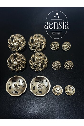 aensia GolD metal Button Set - Ball knitting Model, 12 Pack (6 Large + 6 Small)
