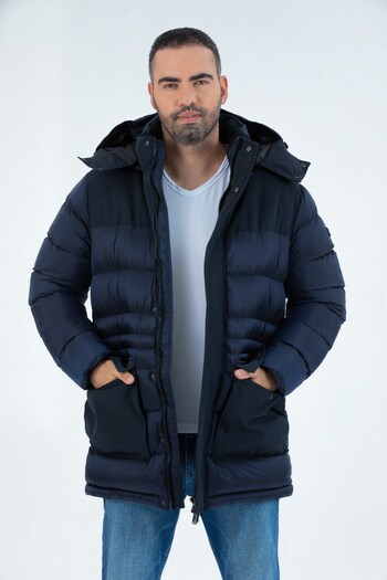 G-FOX Men's Long Detachable Hooded Padded Wind Resistant Water Repellent Puffer Jacket 9712