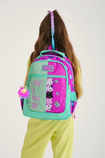 Coral High Kids Pink-water Green Three Compartment School Bag 23490