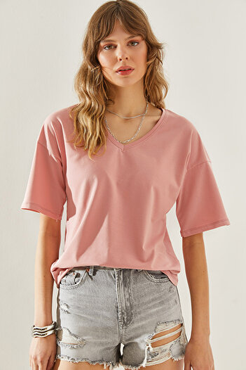 Bianco Lucci V-Neck Short Sleeve Women's T-Shirt -60251204