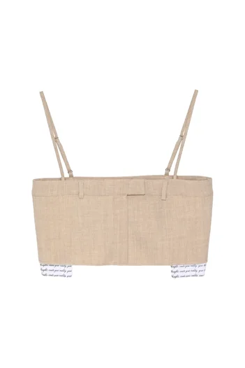 Quzu Fabric Matched Strappy Crop Blouse Stone
