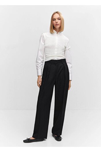 MANGO Woman Wide Leg Collar Trousers