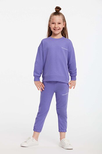 GRIMELANGE Jabor lány hímzett legénynyakú Comfort lila tréningruha szett