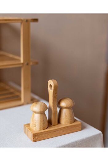 KaiHome Bamboo Stand Mushroom Salt Holder/Fiber Holder Set