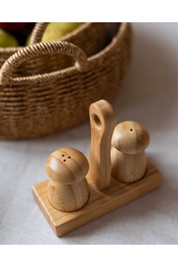 KaiHome Bamboo Stand Mushroom Salt Holder/Fiber Holder Set