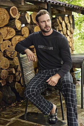 Aydoğan 13008 Men's Fleece Pajama Set Black