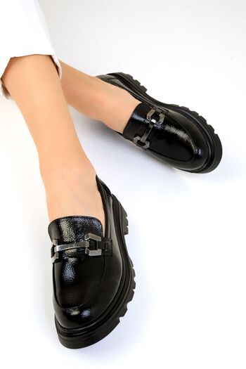 SOHO Black Matte Patent Leather Women's Loafer Shoes 19202